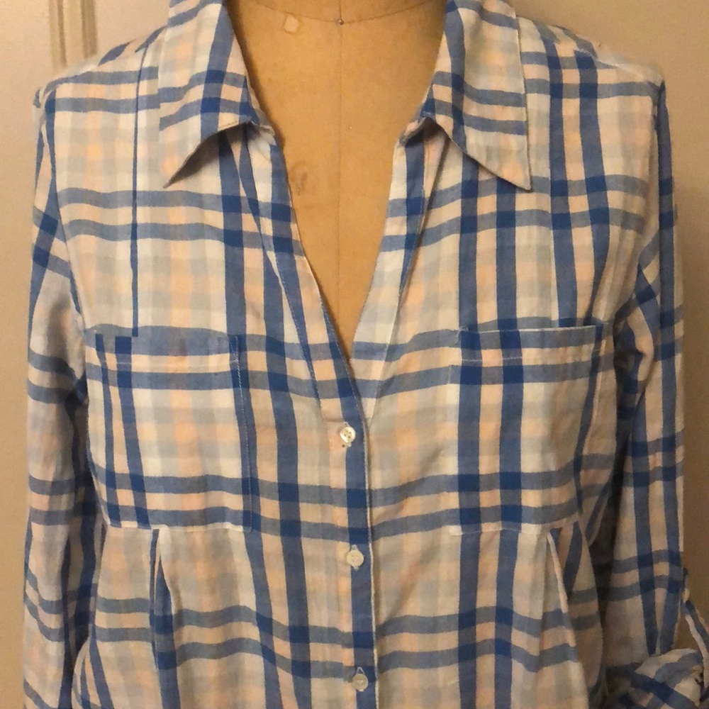 Joie Blue and White Plaid Button Down Shirt